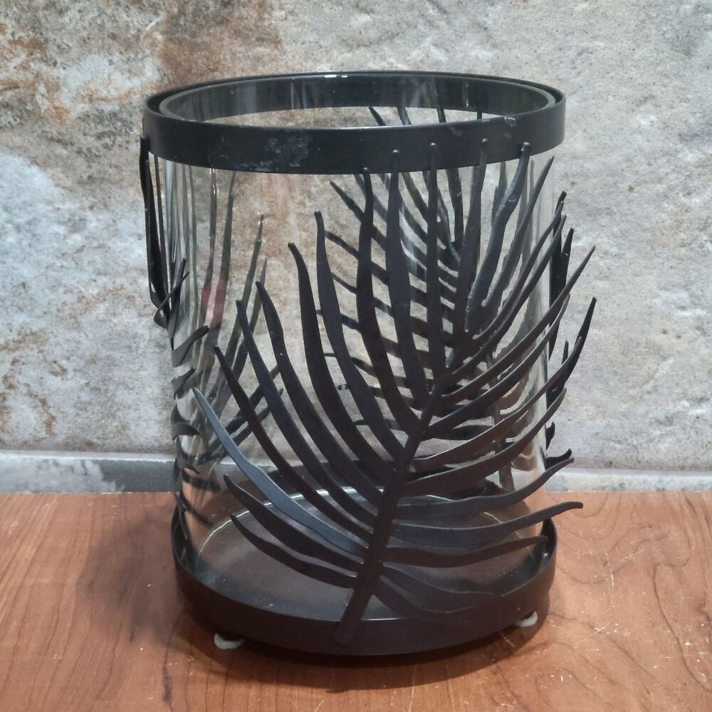Kohls Jungle Nights Metal Leaf Glass Vase Candle Holder